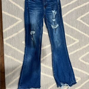 Chic Distressed Flare Jeans in Blue
